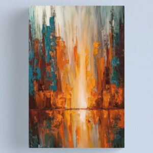 Vibrant Abstract Cityscape with Symmetrical Reflections and Dynamic Brush Strokes